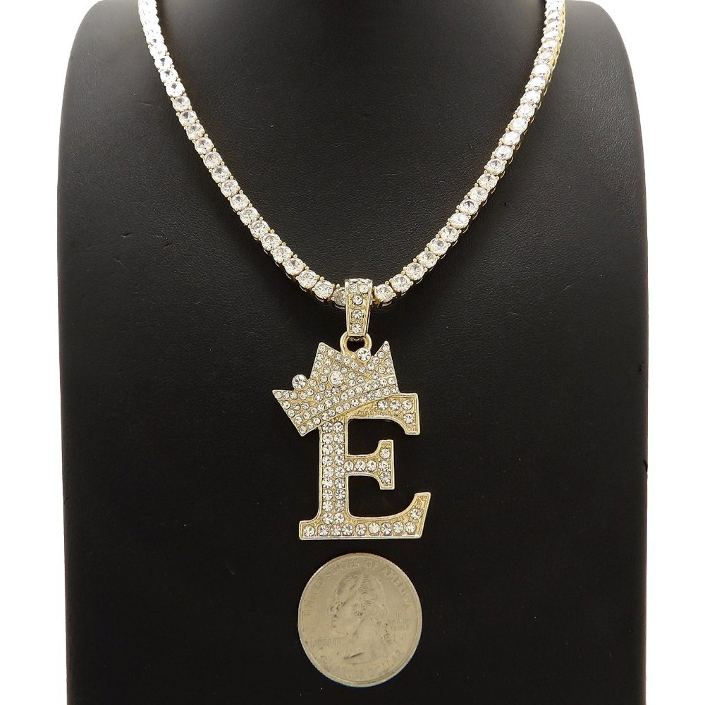 Initial Letter "E" Pendant Tennis Chain Necklace